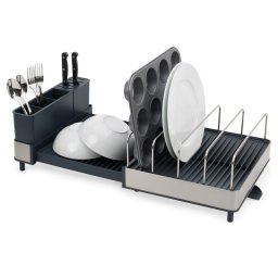 Uscator de vase Joseph Joseph 851690, Extensibil, Scurgere, Compartiment pentru cutite, Pliabil, Gri inchis/Inox