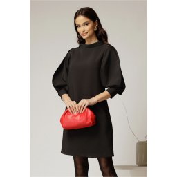 Rochie neagra cu maneci bufante si guler maxi