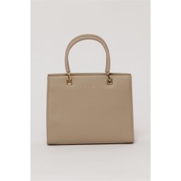 Geanta taupe office patrata din piele ecologica cu maner dublu