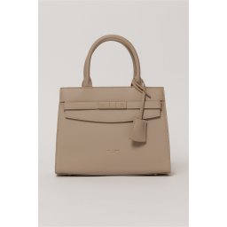 Geanta office gri inchis din piele ecologica cu aplicatie metalica