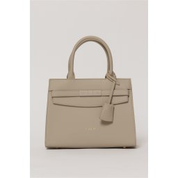 Geanta office gri deschis din piele ecologica cu aplicatie metalica