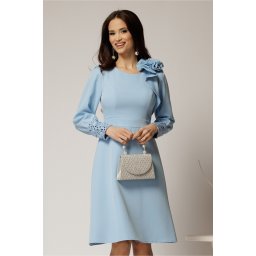 Rochia DY Fashion bleu cu mansete din paiete si funda ampla pe umar