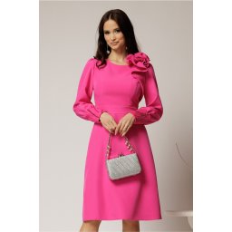 Rochia DY Fashion fucsia cu mansete din paiete si funda ampla pe umar