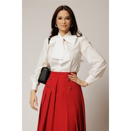 Bluza alba din poplin cu esarfa tip funda la gat