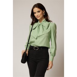 Bluza vernil din poplin cu esarfa tip funda la gat