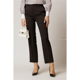 Pantaloni DY Fashion negri conici din stofa cu nasturi imbracati