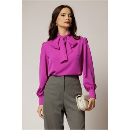 Bluza DY Fashion lejera magenta din triplu voal cu guler tip esarfa