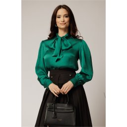 Bluza DY Fashion lejera verde din triplu voal cu guler tip esarfa