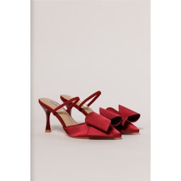Pantofi burgundy eleganti din satin cu funda maxi