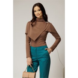 Bluza maro din jerse cu nasturi decorativi si design atipic