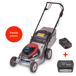 Pachet promo mașină de tuns gazon pe baterie Honda HRG 466 X B, gama “autopropulsată”, 46 cm lățimea de tăiere, cu acumulator 4Ah si incarcator incluse in pachet