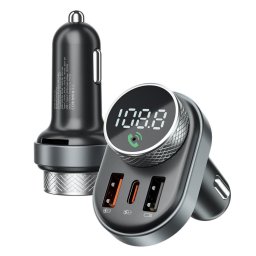 Modulator FM 2x USB-A + USB-C 30W Negru