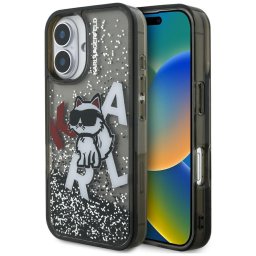 Husa Husa pentru iPhone 16 - Karl Lagerfeld Liquid Glitter Choupette Logo MagSafe (KLHCP16SLCHSCTDK) - Black