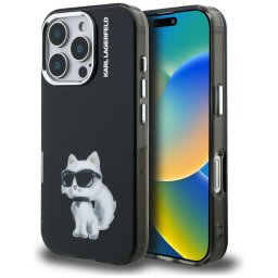 Husa Husa pentru iPhone 16 Pro Max - Karl Lagerfeld IML Aquarelle Choupette Logo (KLHCP16XHMCHAQK) - Black