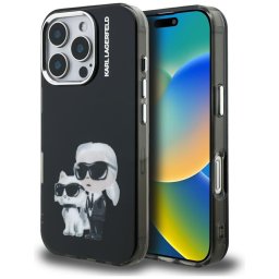 Husa Husa pentru iPhone 16 Pro Max - Karl Lagerfeld IML Aquarelle Karl & Choupette (KLHCP16XHMKCAQK) - Black