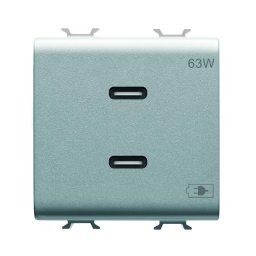 Priza USB tip C dubla 2M PD 63W Gewiss Chorus titan GW14417