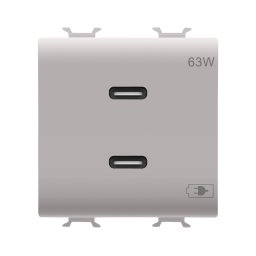 Priza USB tip C dubla 2M PD 63W Gewiss Chorus bej satinat MAT GW13417