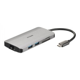 HUB extern D-LINK, porturi Gigabit LAN x 1, SD/microSD Dual Card Reader x 1, USB 3.0 x 3, HDMI x 1, USB Type C x 1, conectare prin USB Type C, cablu 15 cm, argintiu DUB-M810 (timbru verde 0.8 lei)