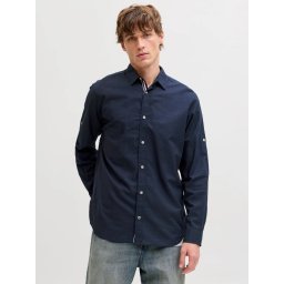 Jack & Jones Camasa barbati, Regular fit, Henry, din bumbac, Bleumarin inchis (SELECTATI MARIMEA: M)