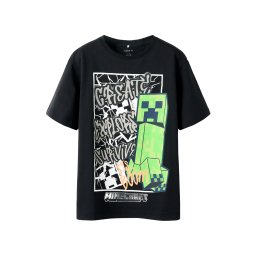 NAME IT Tricou 'NKMMase Minecraft' gri deschis / verde iarbă / negru / alb