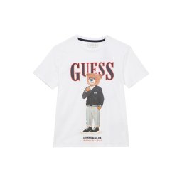 GUESS Tricou maro cămilă / gri metalic / roșu / alb