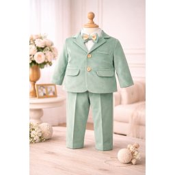 Costum baieti botez catifea Mathias - turcoaz