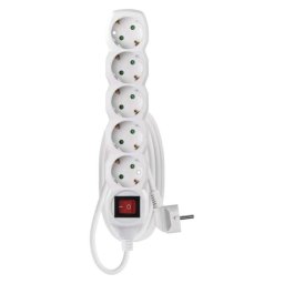 PRELUNGITOR ALB 2M, 5 PRIZE, CU INTRERUPATOR, 2300W, 1MM2