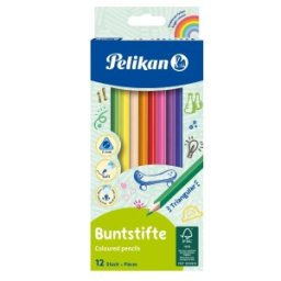 Creioane Colorate Triunghiulare, 12 Culori, Pelikan
