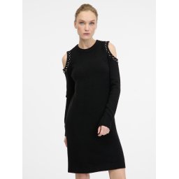 Rochie neagră tip pulover cu umerii goi