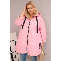 Kesi Włoski Women's Plus Size quilted jacket with a hood and the word HOPE candy pink