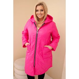 Kesi Włoski Women's Plus Size winter quilted jacket with a hood neon pink