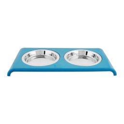 Bol dublu pentru hrana pisici, 33x16.5x2.7cm, albastru