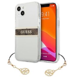 Husa Husa de protectie Guess PU/TPU 4G Brown Stripe pentru Iphone 13 Mini, Transparent