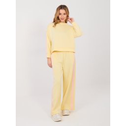 Pantaloni galbeni cu dungi roz