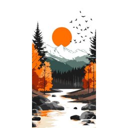 Set pictura pe numere, cu sasiu, Luna plina in mijlocul padurii 40x80 cm
