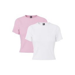 PIECES Tricou 'PCAmelia' roz eozină / alb