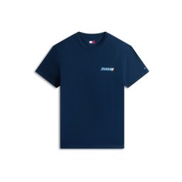 Tommy Jeans Tricou 'VINTAGE' azur / albastru închis / portocaliu / alb