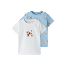 NAME IT Tricou 'NBMVAVROELS' albastru deschis / maro deschis / negru / alb