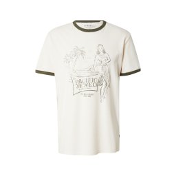 GUESS Tricou 'NO PLAN TO LEAVE' crem / oliv