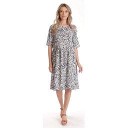 Rochie Medie Dama V274, Imprimeu MicroFloral Bleu