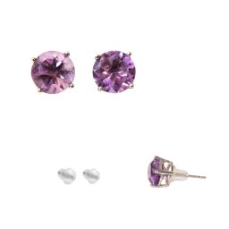 Cercei Ametist cu argint 925 rotund fatetat 6x6x16 mm bijuterie cu mesaj pozitiv 1 pereche