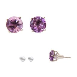 Cercei Ametist cu argint 925 rotund fatetat 7x7x16 mm cadou cu semnificatie 1 pereche