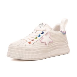Pantofi dama casual, piele naturala si textil, 6LMQ60011A-F3, alb multicolor