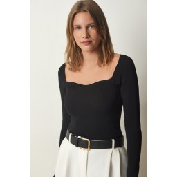 Fericire İstanbul femei inima neagra guler corduroy tricotaje pulover