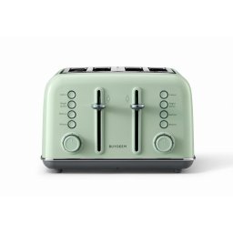 Toaster retro Buydeem cu 4 felii, 1800 W, fante foarte largi, otel inoxidabil, functie bagel si briosa, tava pentru firimituri detasabila, 7 setari de nuante de paine prajita, Verde