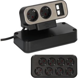 Prelungitor pentru birou Brennenstuhl estilo Duplex Desktop, 10 prize, 2 X Module Keystone, cablu 2 m, Negru