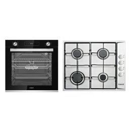 Pachet Samus ONL49 Cuptor incorporabil Samus SCE827GCF, 80 l, 2500 W, 7 Functii, Clasa energetica A, Timer digital, Grill electric, Ventilator, Curatare catalitica (Negru) + Plita incorporabila Samus PSG-64SX, 4 Arzatoare, Gaz, ArgintiuArgintiu