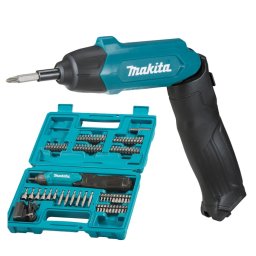 Surubelnita pe acumulator Makita DF001DW, 220 RPM, 3.6 V, 1.5 Ah Li-Ion + set 81 de accesorii, Negru-Albastru