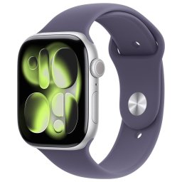 Ceas inteligent Apple Watch Series 11, GPS + Cellular ,46mm, Carcasa din aluminiu argintie, Curea sport mov, Masura M/L