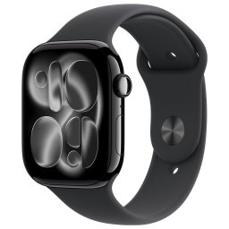 Ceas inteligent Apple Watch Series 11, GPS, 46mm, Carcasa din aluminiu negru intens, Curea sport Neagra, masura S/M